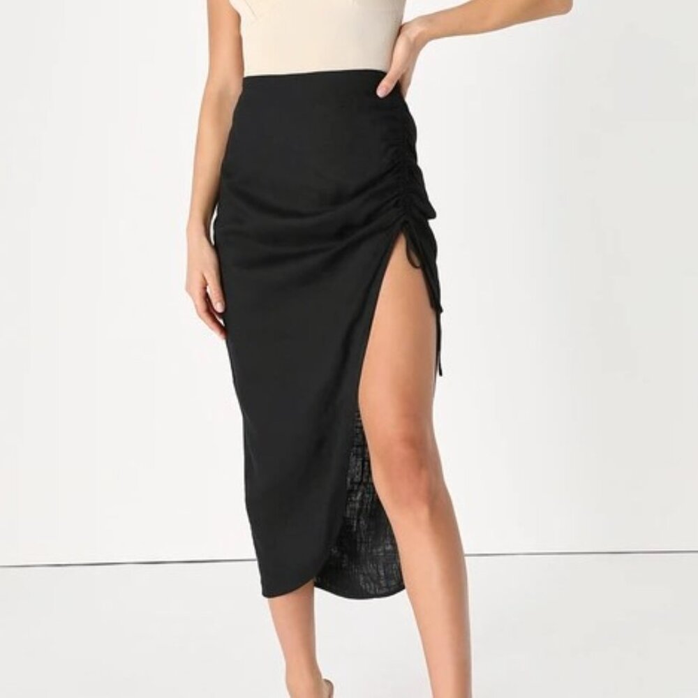Lulu's High Waisted Black Linen Skirt